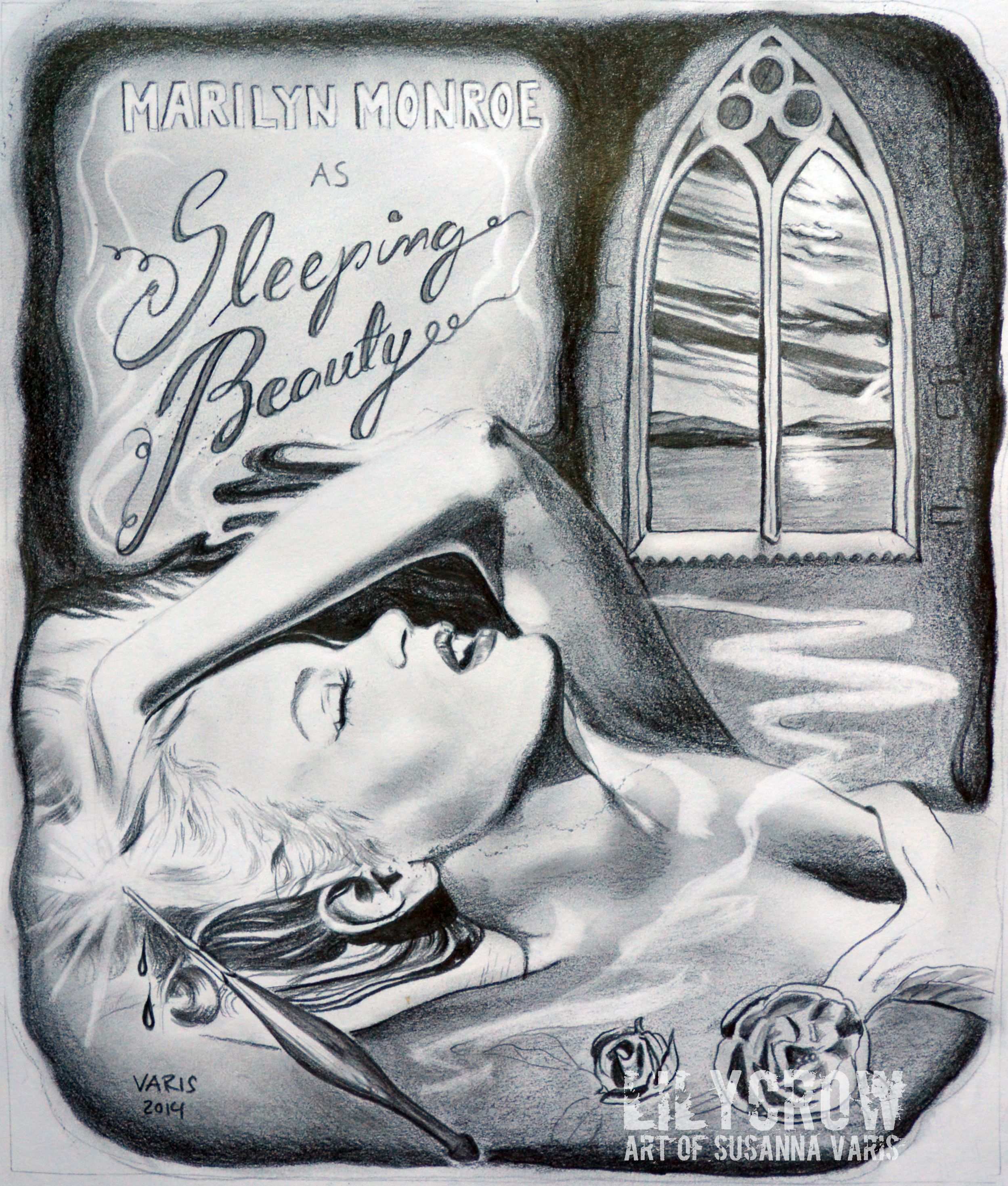 MM as Sleeping Beauty pencil sketch 2014 dl adj jpg logo
